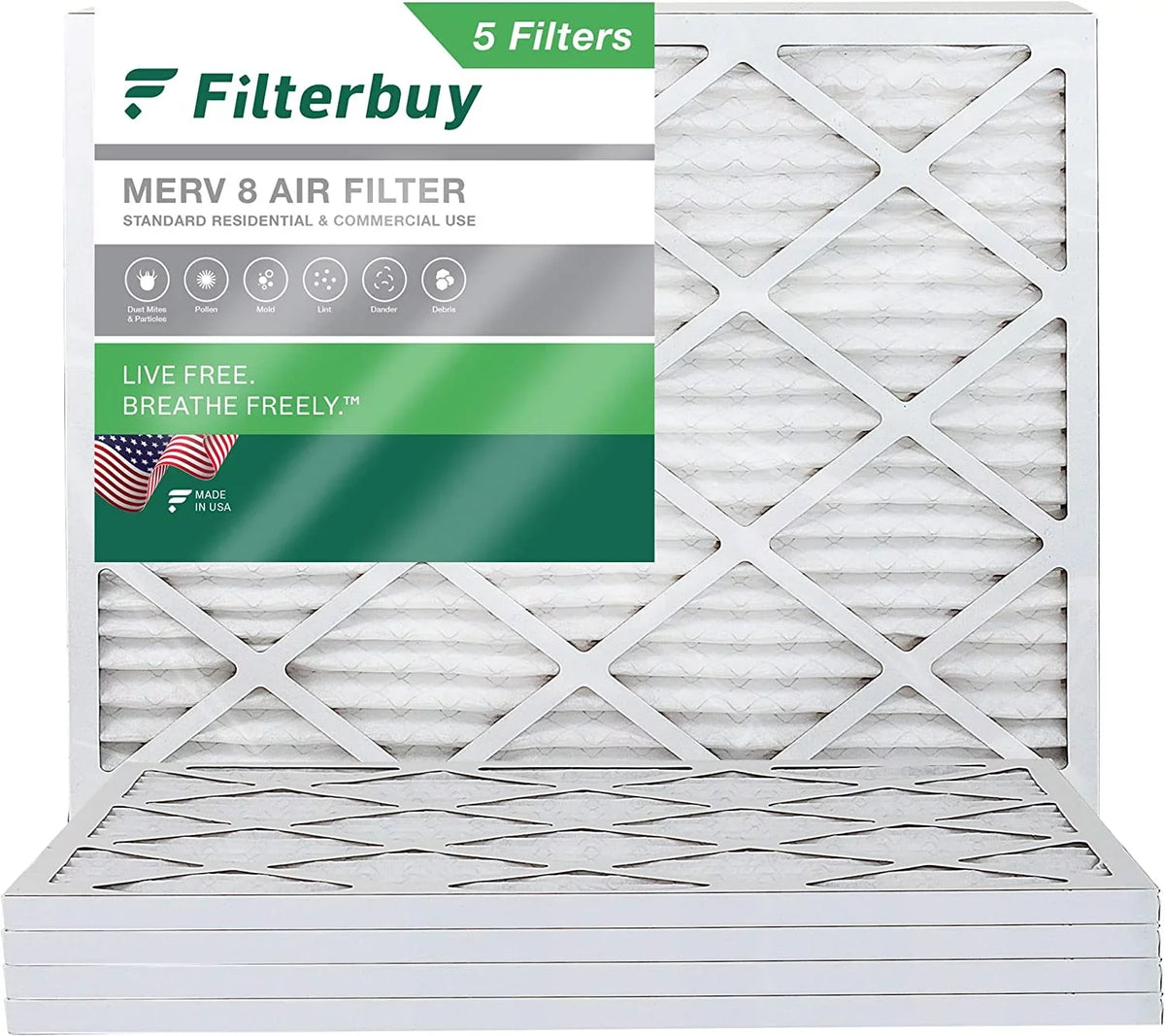 Pleated Air 8 (5-Pack) 17x21x1 Filters MERV Furnace Filterbuy HVAC AC