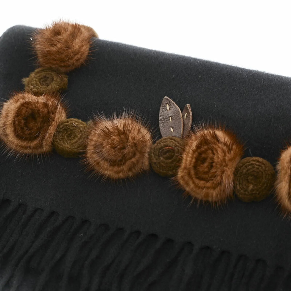 Fendi Black Cashmere 100% Stole Flower Motif Scarf Pre-Owned (Good)