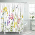 Watercolor Pink SUTTOM Curtain Wildflowers Pansies Buttercup Tansy Blue 60x72 Shower Tender inch Yellow
