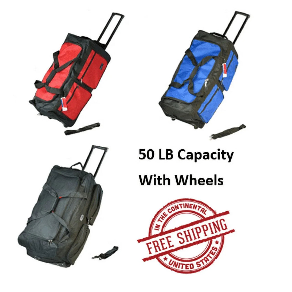 with Travel Bar - System, Multi-Pocket - Duty Bag Iron Duffle Collapsible 28" Red Bag Heavy Wheels