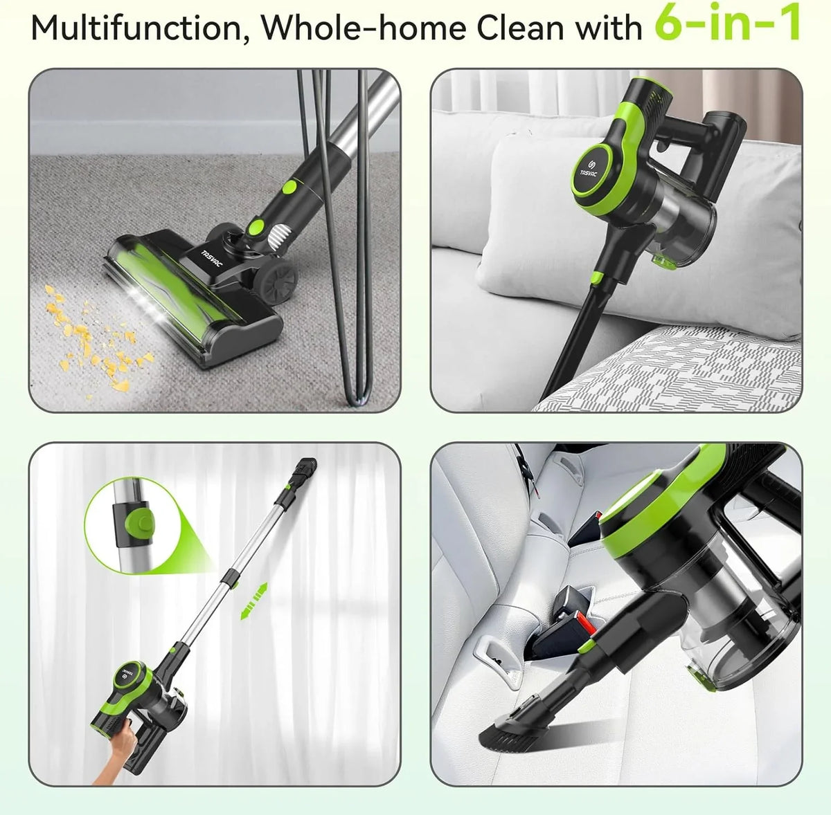 Vacuum Carpet Vacuum Vacuum 6-in-1 Lightweight Cordless Mins, Powerful Floor Cleaner, for Hair 45 Battery and Up Cleaner 28KPa Vacuum Stick Rechargeable Pet to Cordless 2200m-A-h Vacuum, Home
