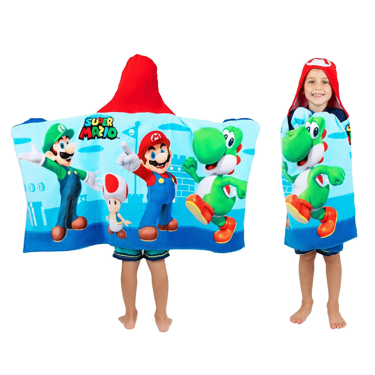 24 x Towel 50 Bath/Pool/Beach in, Super Wrap, Hooded Kids By Cotton Soft Terry Franco in Mario