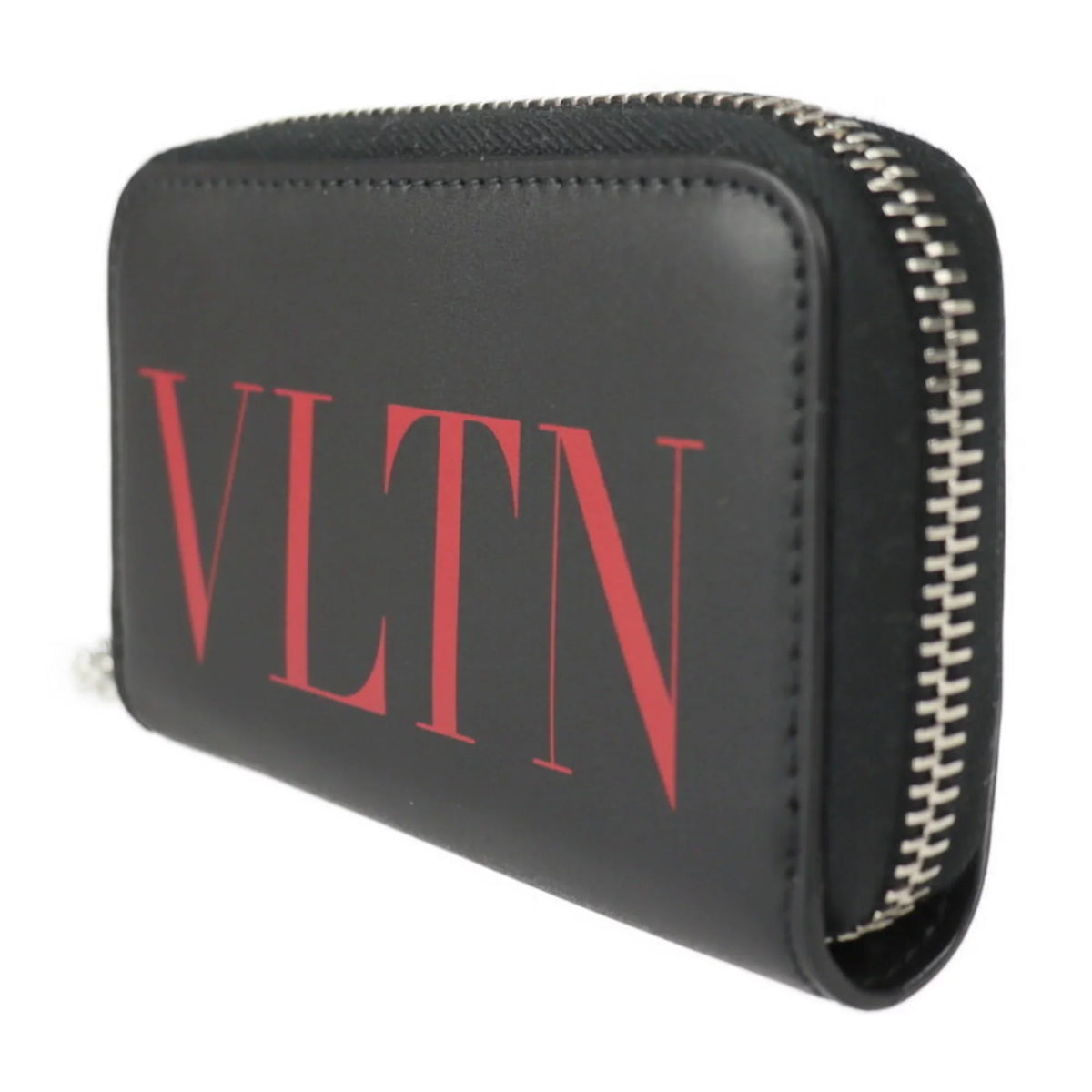 with Garavani zipper round key TY2P0P24LVN black metal silver fittings case red Valentino ring coin Pre-Owned leather New) (Like purse