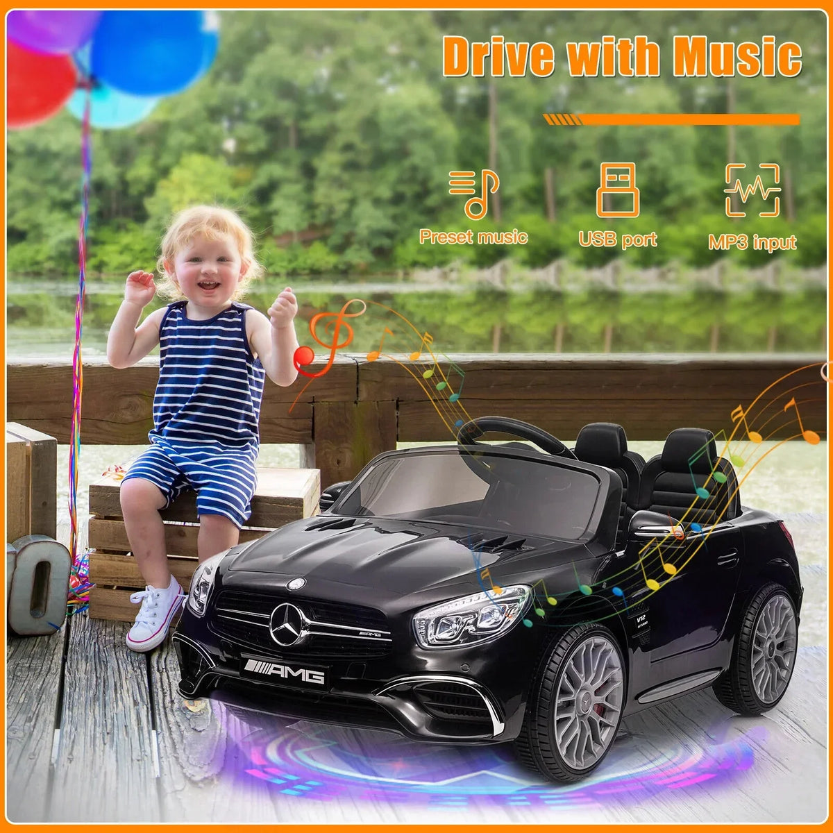 Kids - 12V Remote On with Electric SL65 AMG Licensed Ride Officially Car Benz Control