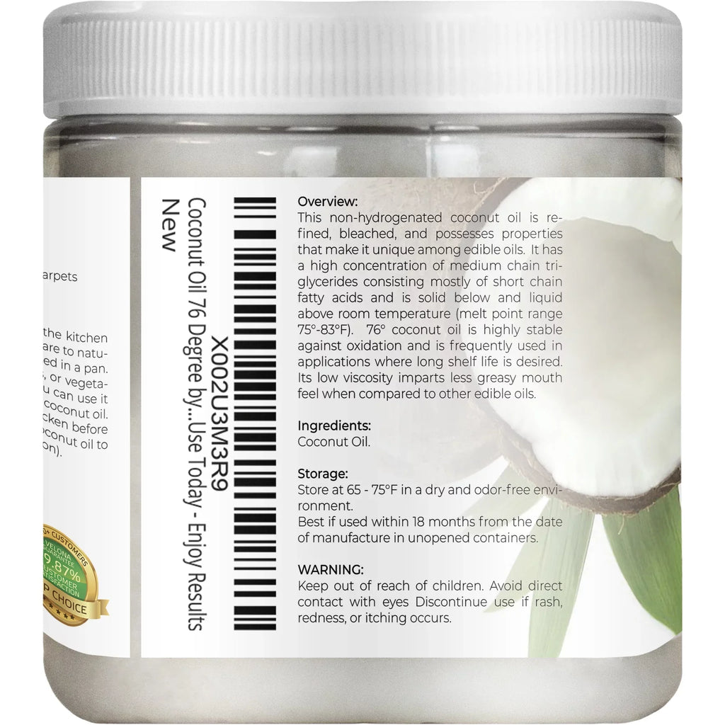 Coconut Natural 76 - Refined, Velona Face, Oil 100% pressed Oil jar | Skin, Carrier in | and | | Care Degree Pure Body, Hair oz 24 Cold