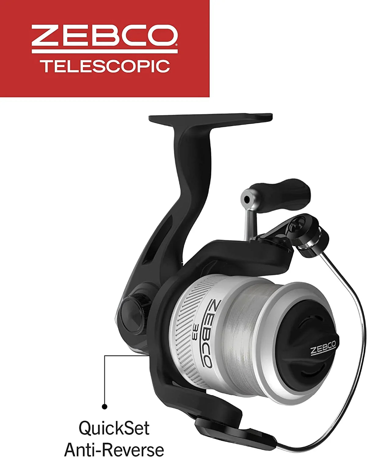 dimension and Spinning Zebco Fishing 33 Reel Silver/Black Rod Rod, 6-Foot 30 Reel, Combo, Telescopic