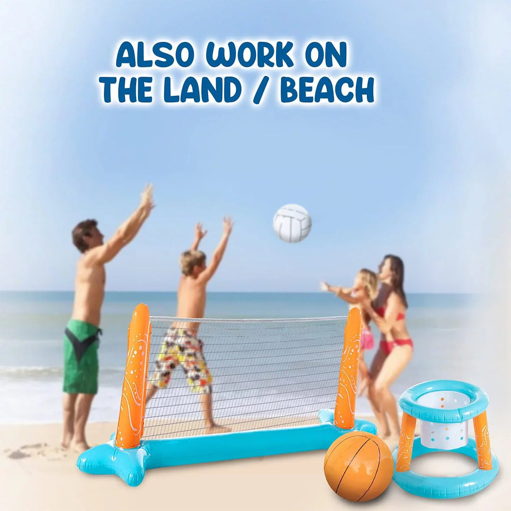 Ball, Court Net Blue Fun Marigold 2 exterior | Game Kids, Basketball Light Volleyball for Volleyball Pool Swimming Inflatable Basketball Adults, with & Family Hoops