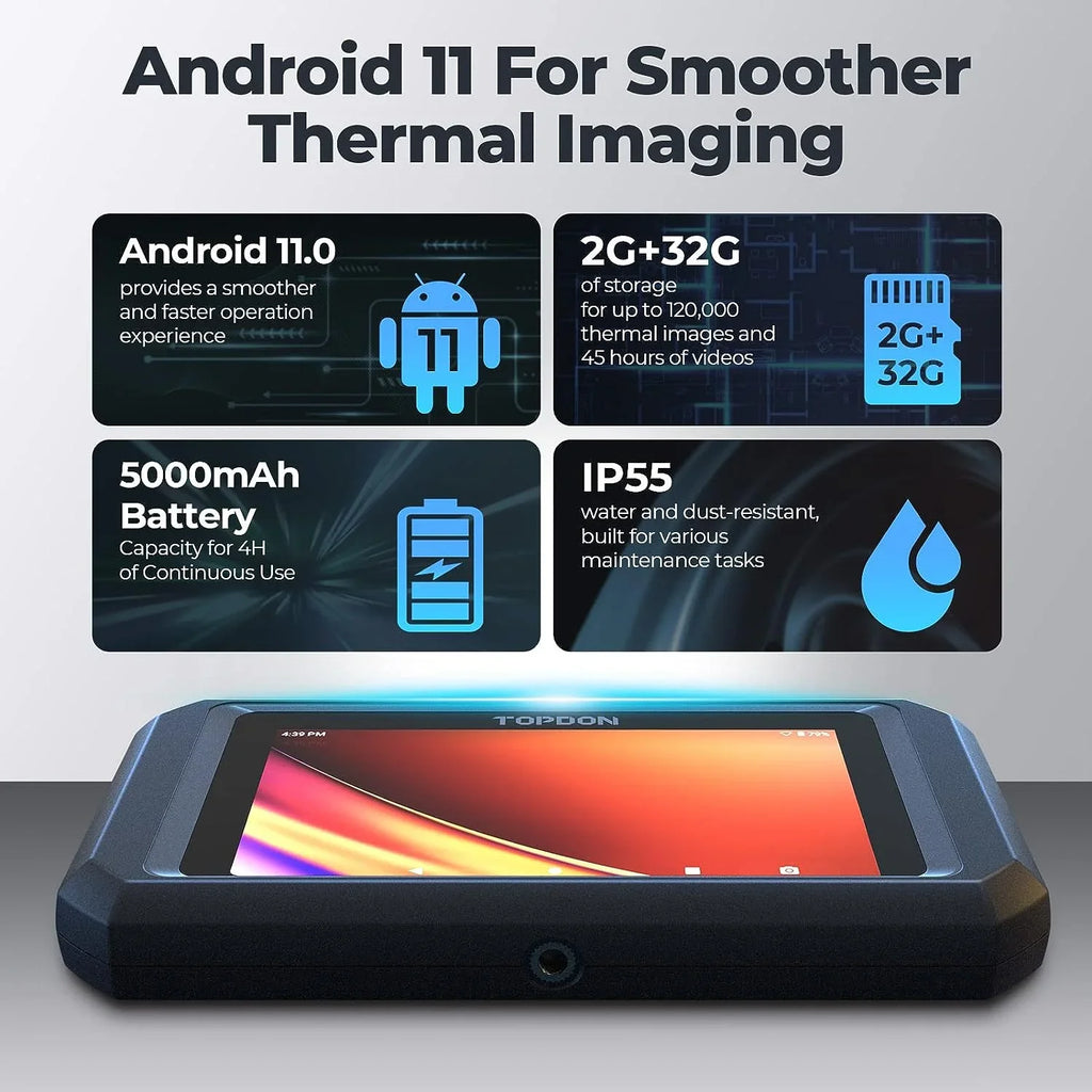 11.0 Touch Screen, Camera Imaging Dual-Camera, Android TC003 Thermal 256x192 -4°F~1022°F, IR OS TOPDON Resolution High 5"