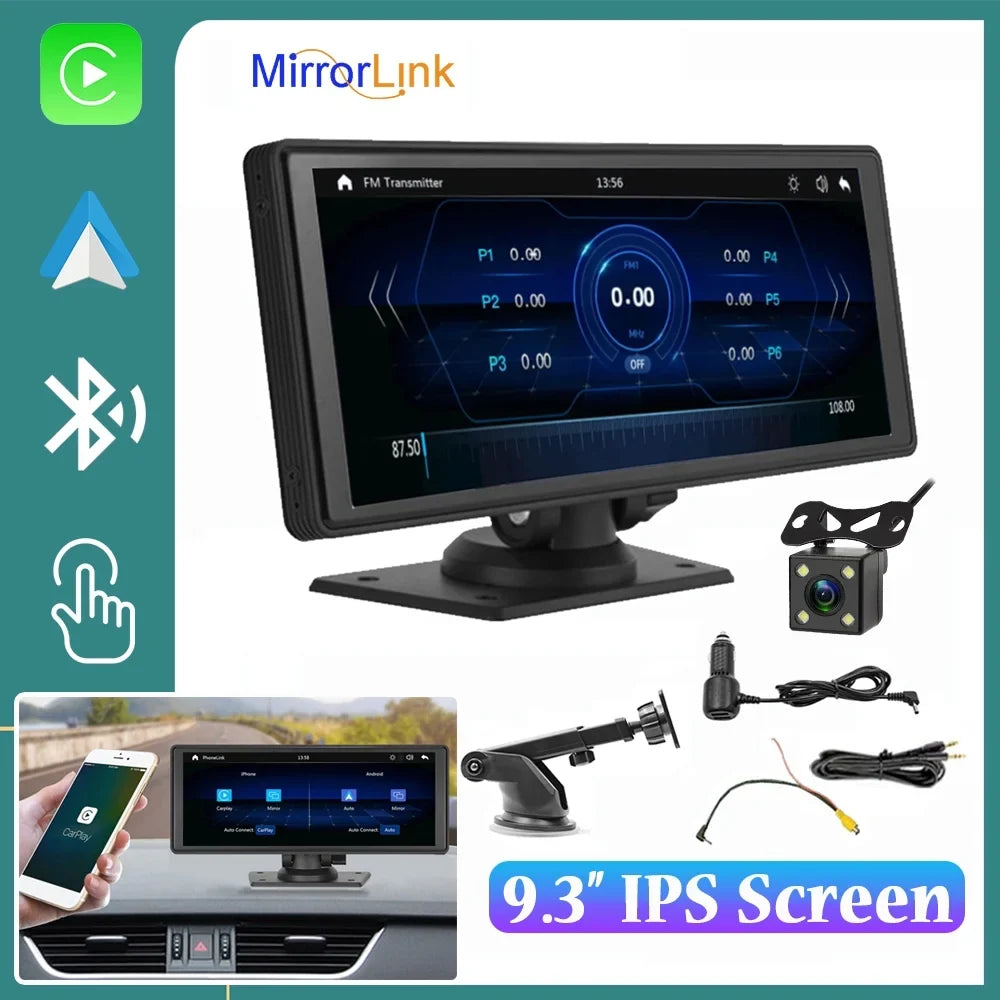 Stereo Synchronization/Rear Player with Stereo,Newest Car Bluetooth Unit Touch Screen with Car Navigation Carplay&Android 9.3 Auto Portable Transmitter,AUX, Bluetooth/FM FM Inch TF Wireless Camera