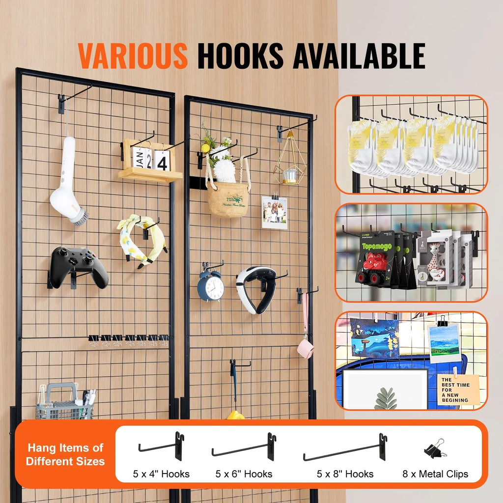 Craft Side Hooks Display 5.6' with BENTISM T-Base Panels Retail Art with for Clips Floorstanding, Shows, Grid Extra Double and Gridwall 2' Wall Panels x Gridwall Tower, Packs Racks 2 Wire Display