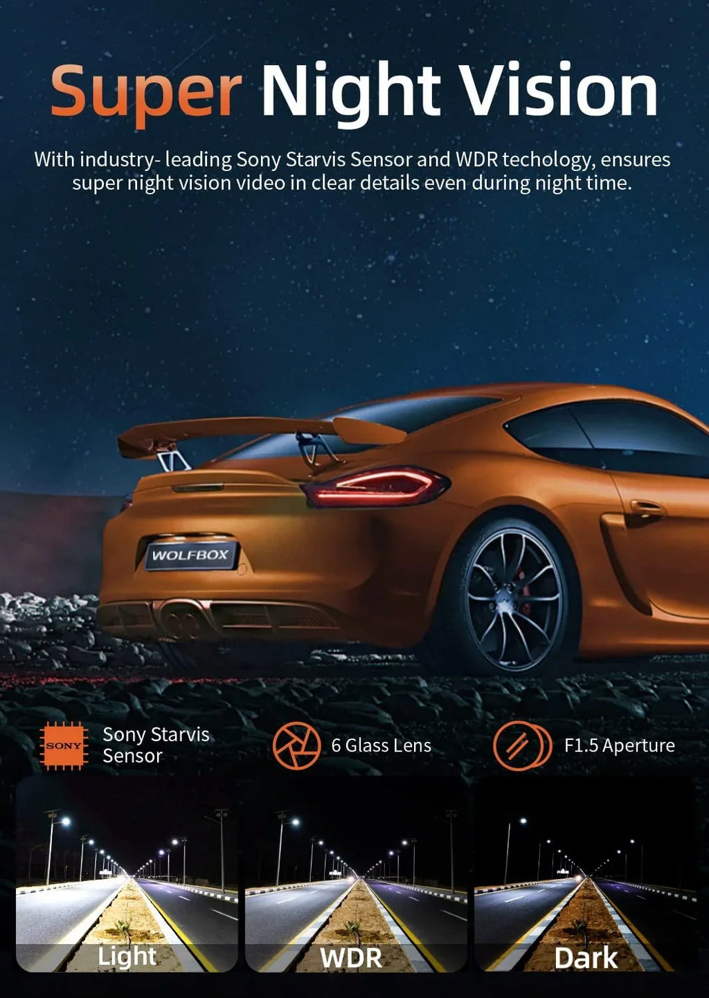 Control, Night 64GB Dash Support Hours Loop 24 Vision, Max with WiFi, Cam, Camera Recording, APP G-Sensor, Dash Parking Monitor, Full HD 2.5K WOLFBOX