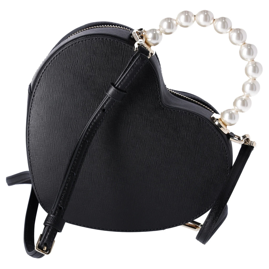 Love KF516 Kate Leather Shack Spade Heart Pearl Purse Black Crossbody
