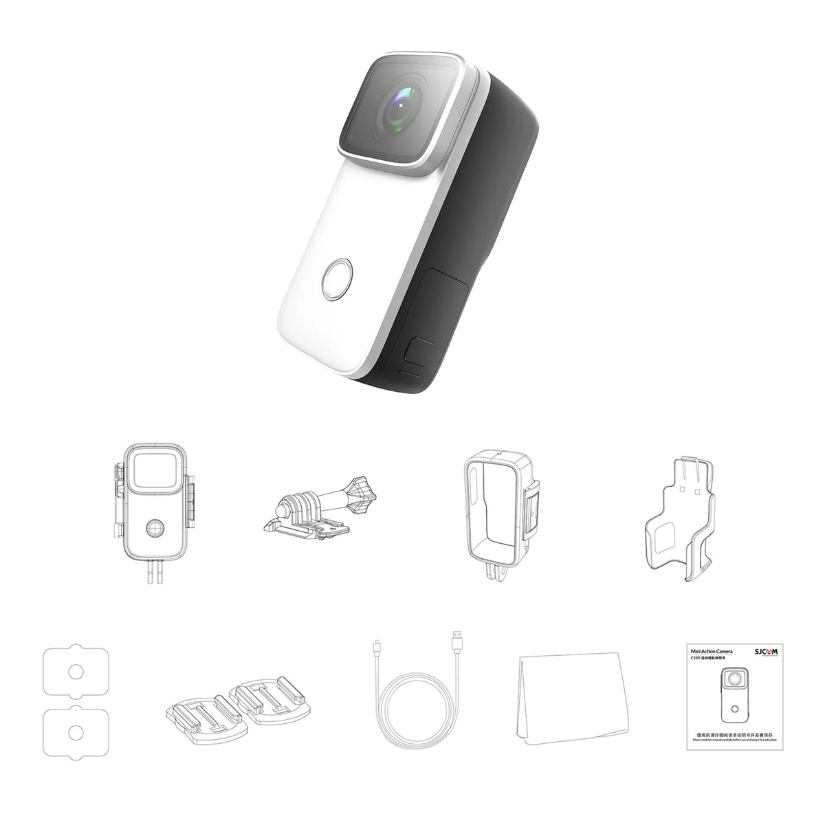 Face SJCAM C200 Screen Action Waterproof Inch Re 4K -Shake 6- Body 1.28 WiFi IPS 5M Supports with