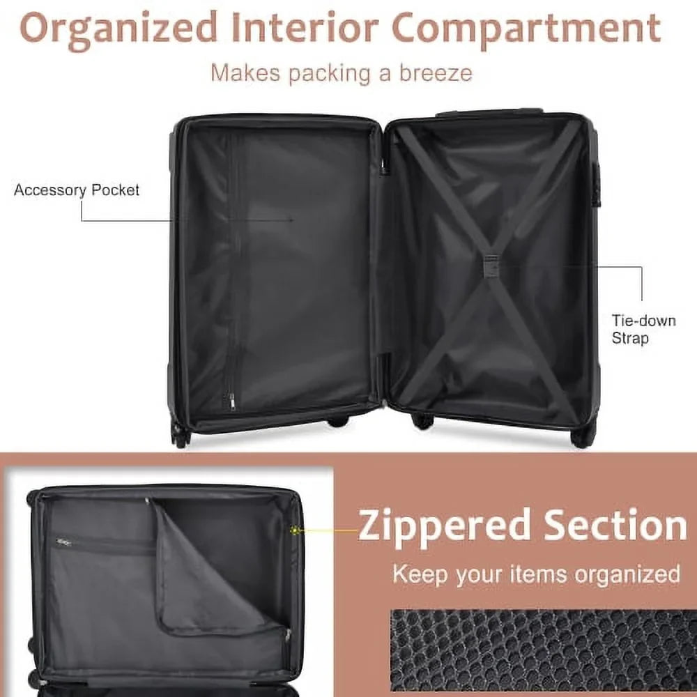 Suitcase (Single with Lock Spinner Luggage Hardshell 24'' Expandable TSA Luggage) Lightweight