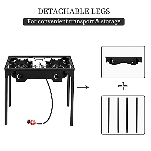 Frying Stove BTU with and Control Camping Backyard Removable 2 Legs, Knobs Cooker BBQ, Gas Temperature Burner Cooking, exterior Outvita for for Propane 150,000 Baking Cooking,