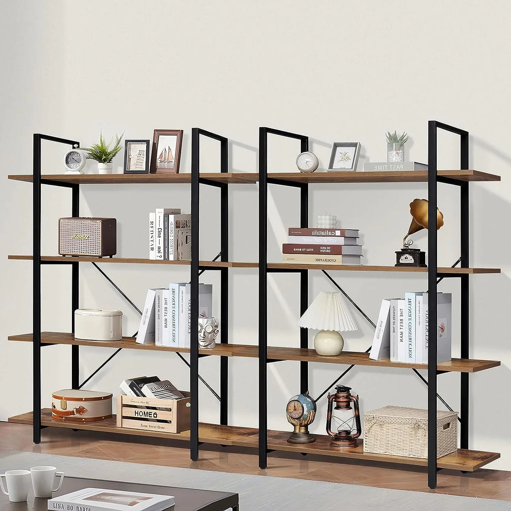 Bedroom, Rustic 4-Tier Home Office, Display Shelf, Frame, Bookcase Metal Shelves for DIQIN Open Living Bookshelf, Tall Book with Brown Room,