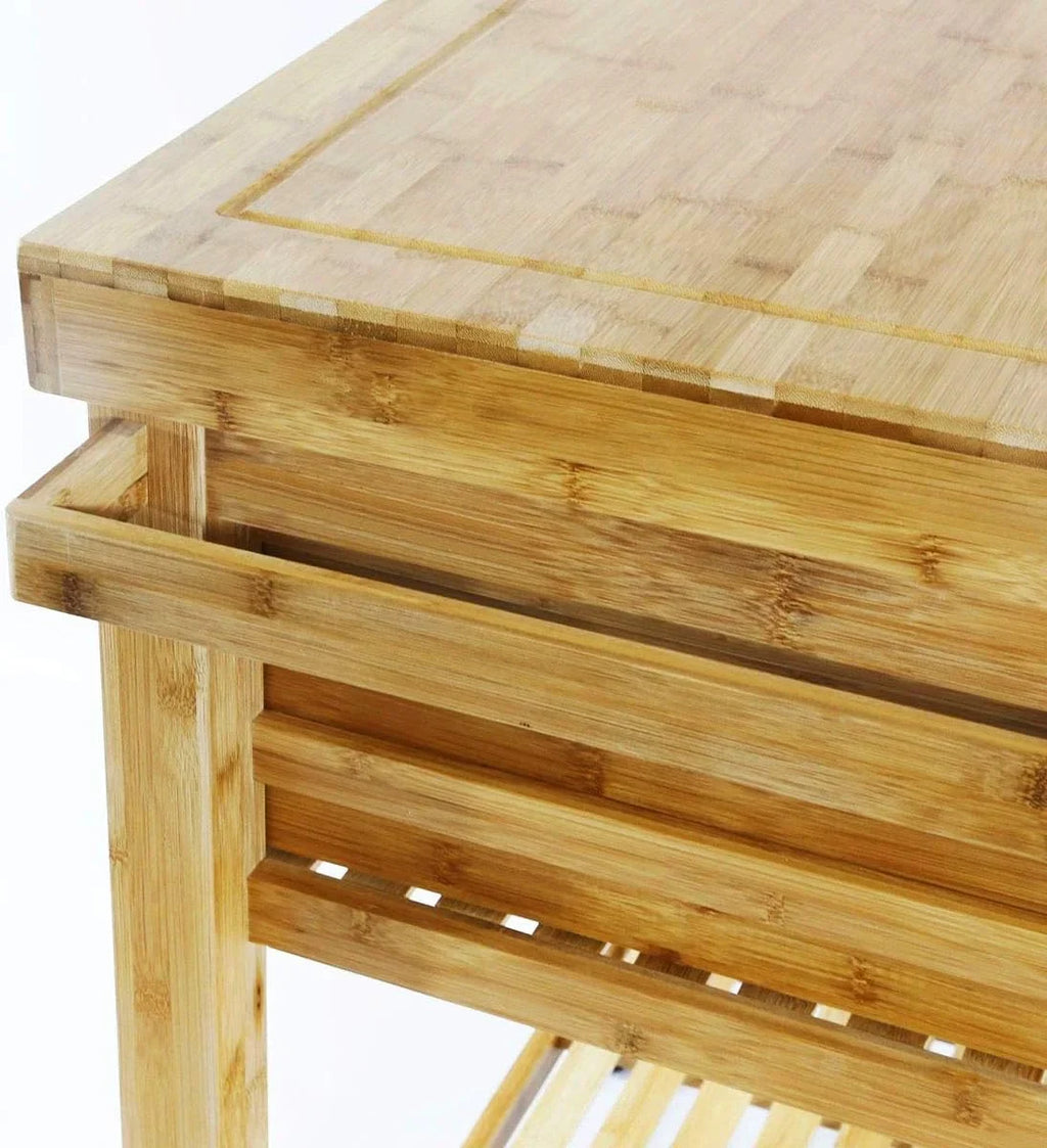 Cart Wheels, Food Cart Island Drawers Locking Towel Bamboo With On Casters, Trolley Shelves, Block Wood Prepping Kitchen Rack, Rolling Butcher
