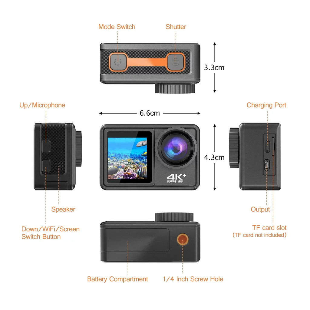 Purple Sport Waterproof WiFi 2.0 with 4K 8 ND4 170° Camcorder Screen for Inch DV Screen CPL Camera Wide Macro 40m 24MP EIS Lens Angle Dual Sports exterior 16