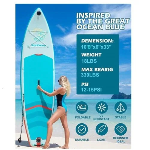 Boards Paddle, Pump,Wide Up Non-Slip Stance, & & With Backpack, Hand Comfort Adults 10'8''*33"*6" Deck Inflatable Premium Stand Accessories for Paddle Youth Leash, SUP