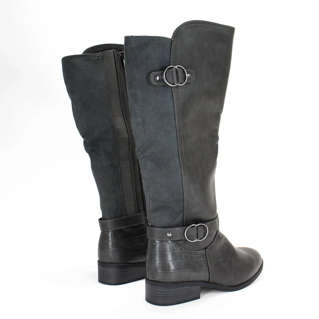 Women's Grey,8 US Scott M Extra Leandraa Calf Karen Riding Boot, Wide