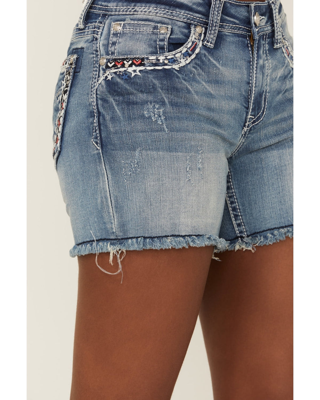 (26) Embroidered Shorts Jean Cut-Off Denim Women's Stretch Americana Distressed Grace In LA
