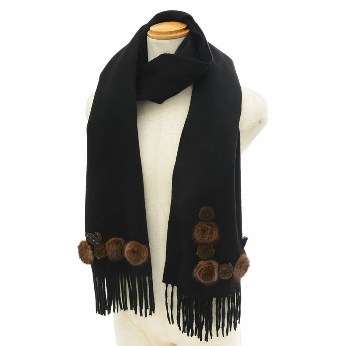 Fendi Black Cashmere 100% Stole Flower Motif Scarf Pre-Owned (Good)