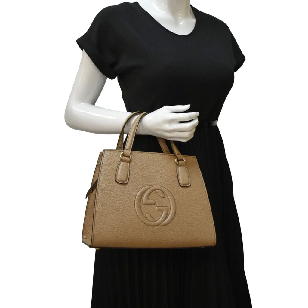 607722 Handle Pre-owned Leather Top Bag Hobo Soho Beige
