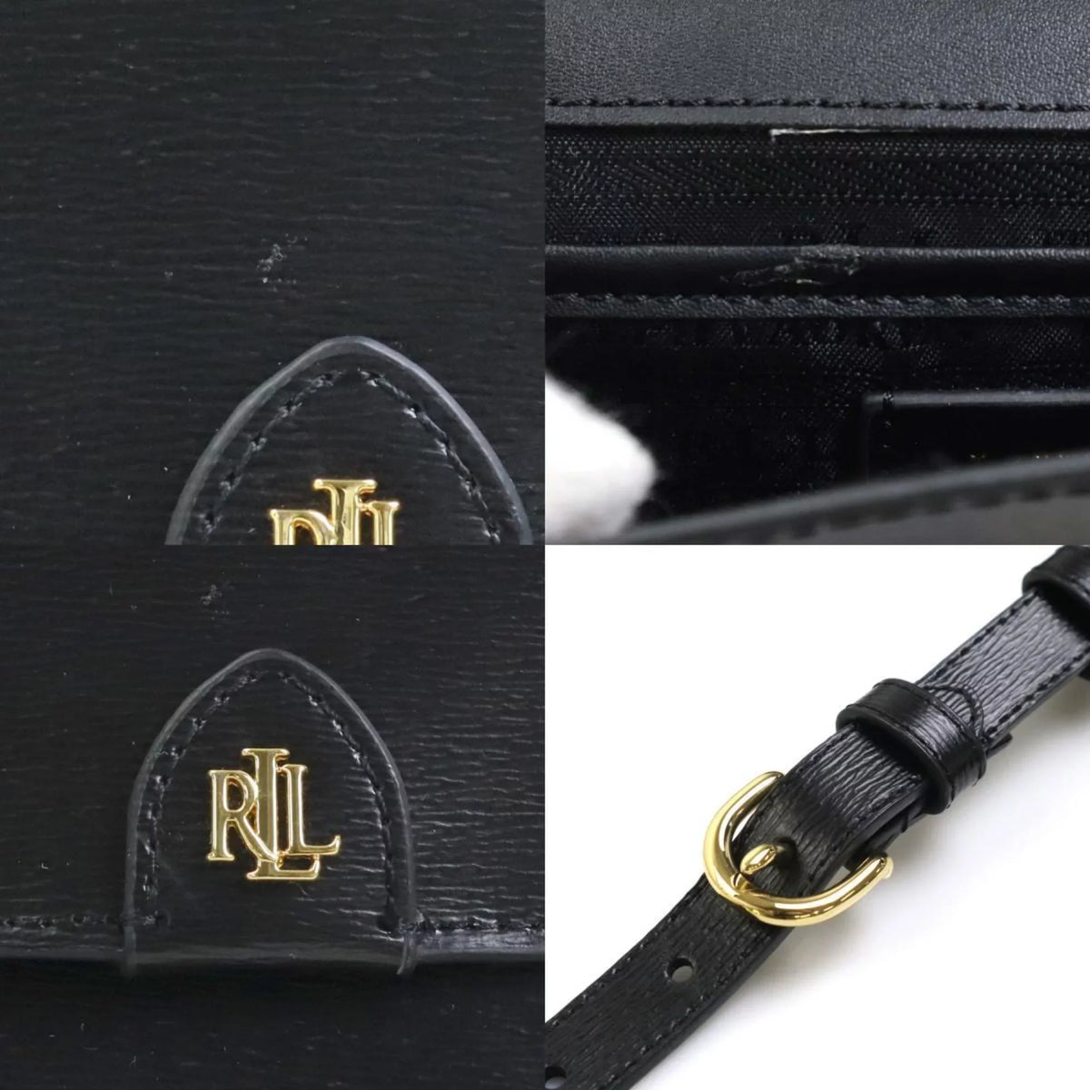 belt leather ladies Lauren (Good) gold Ralph black Pre-Owned r9529f bag LAUREN waist RALPH