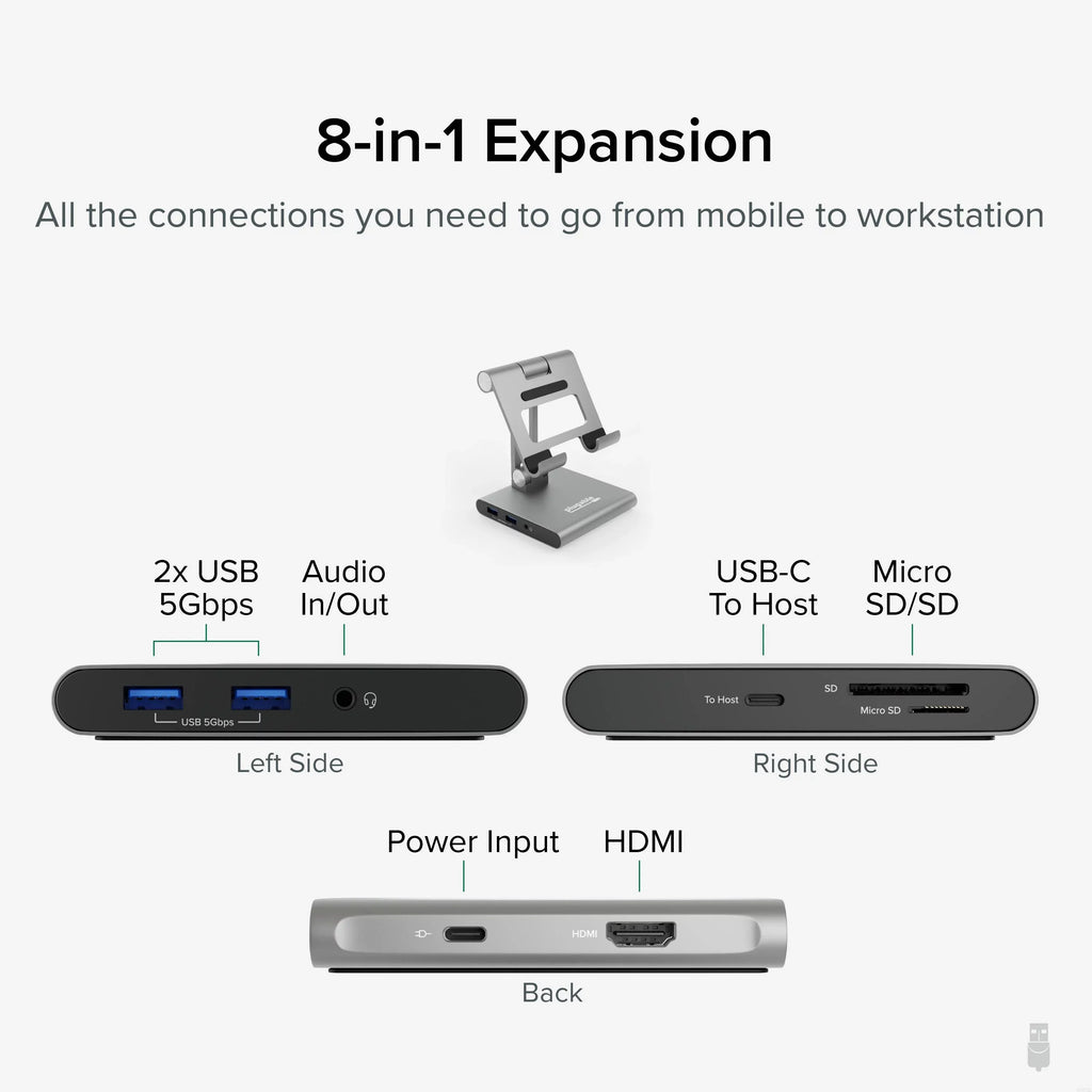 HDMI, SD, USB, Compatible Pass-through Station Hub, USB-C 100W USB-C 2x Stand, Windows, Docking for and Audio, USB C iPad Plugable with 8-in-1 and Phones, Tablets iPadOS, Charging with 1x