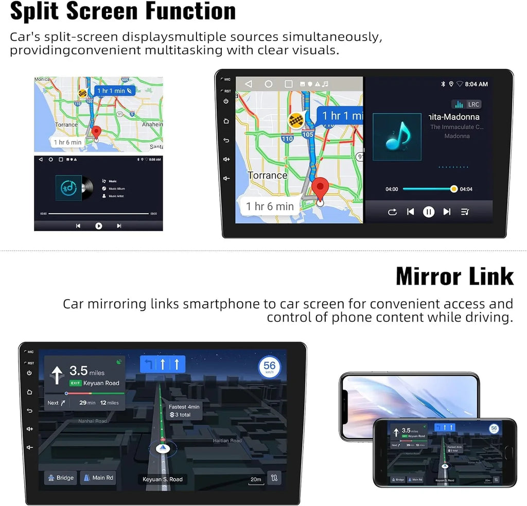 Microphone 1+32G Rear Android Car Single Auto,Navi,WiFi,Bluetooth,FM/RDS+ Radio Stereo, Android Din with Carplay Camera Handsfree,Wireless Inch Car 13 Wireless 10.1 Bluetooth