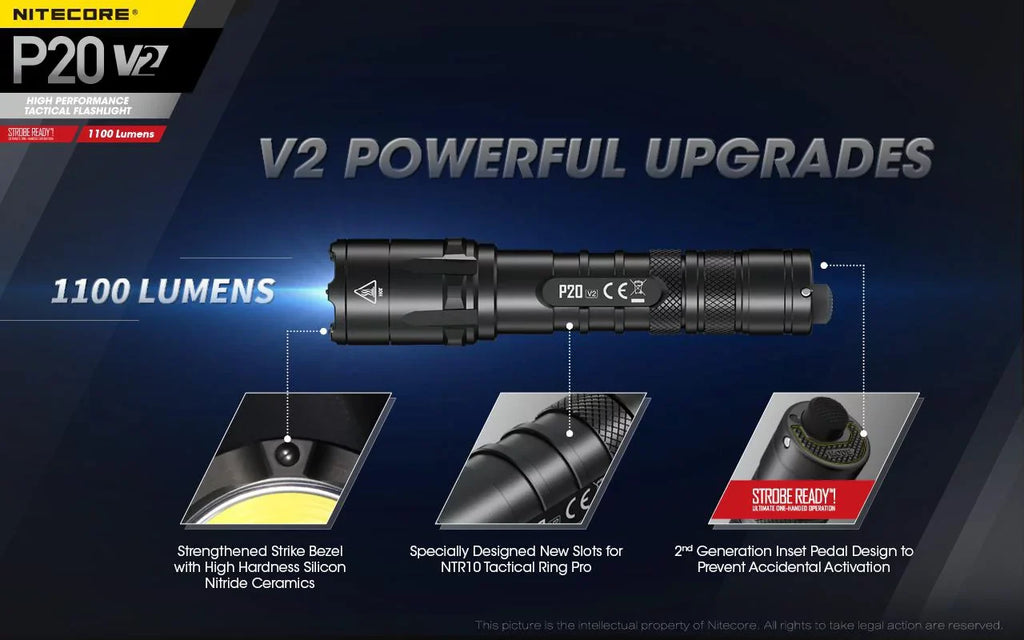 Nitecore 1100 P20 Lumens XP-L2 - Flashlight LED Tactical V6 - V2 CREE