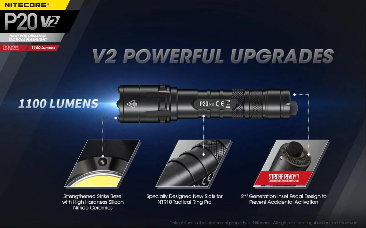 Nitecore 1100 P20 Lumens XP-L2 - Flashlight LED Tactical V6 - V2 CREE