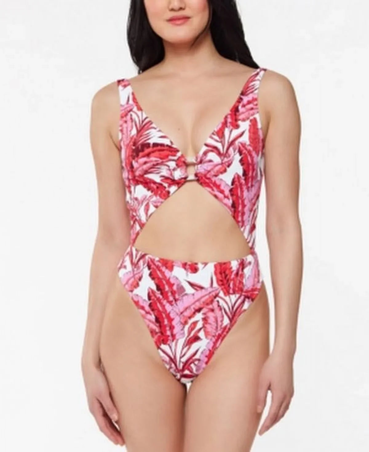 Simpson Swimsuit: Multi O-Ring Jessica Paradiso M/Fuchsia One-Piece Cut-Out Palm Printed