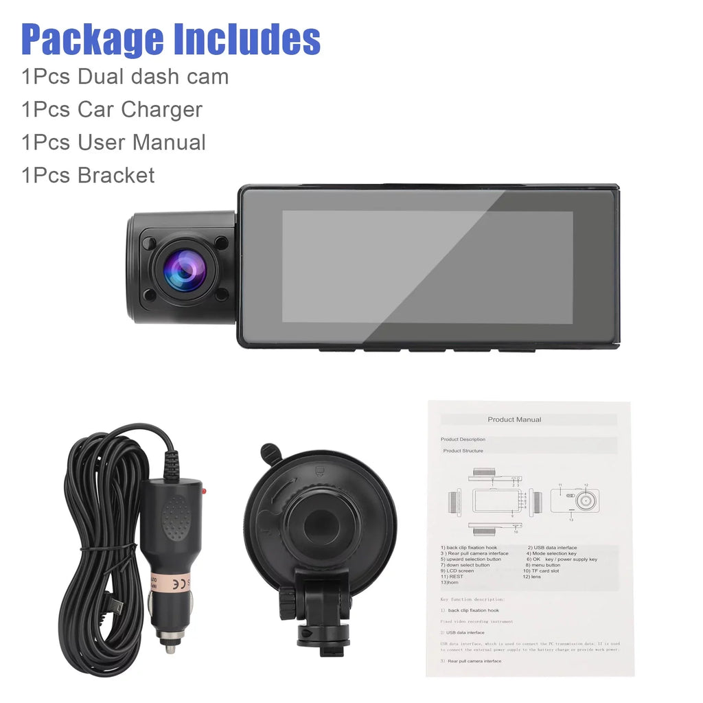 Cars, Recorder 170° Inside Cam, with Dash Loop 3.16inch Recording, Parking G-Sensor, Monitor, for Night Camera Vision, TSV Camera Angle 1080P Driving WDR Front Dual Screen, Wide