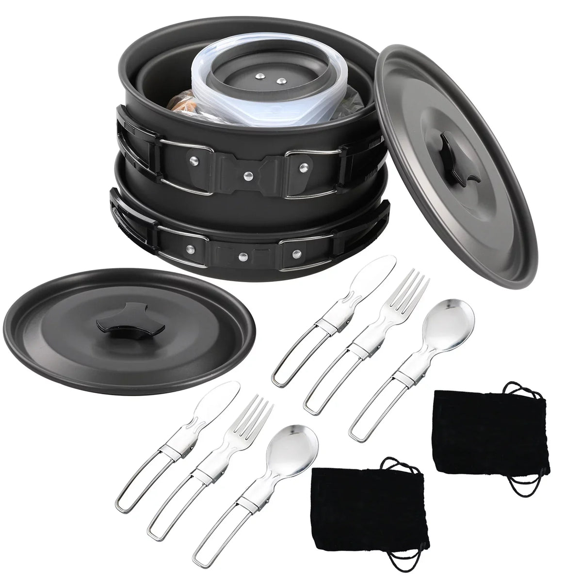Kettle Cookware Mess and Camping Kit Htovila Hiking Non-Stick Backpacking Kitchenware for Set, with