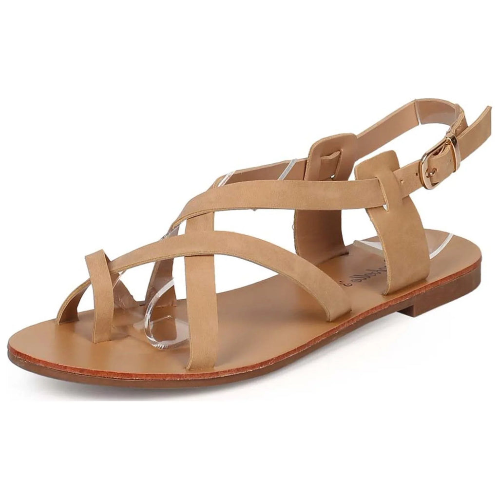 Kiera-04 Criss Sandals Cross (Natural, Toe Natural 5.5) Slingback Leatherette Breckelles Ring