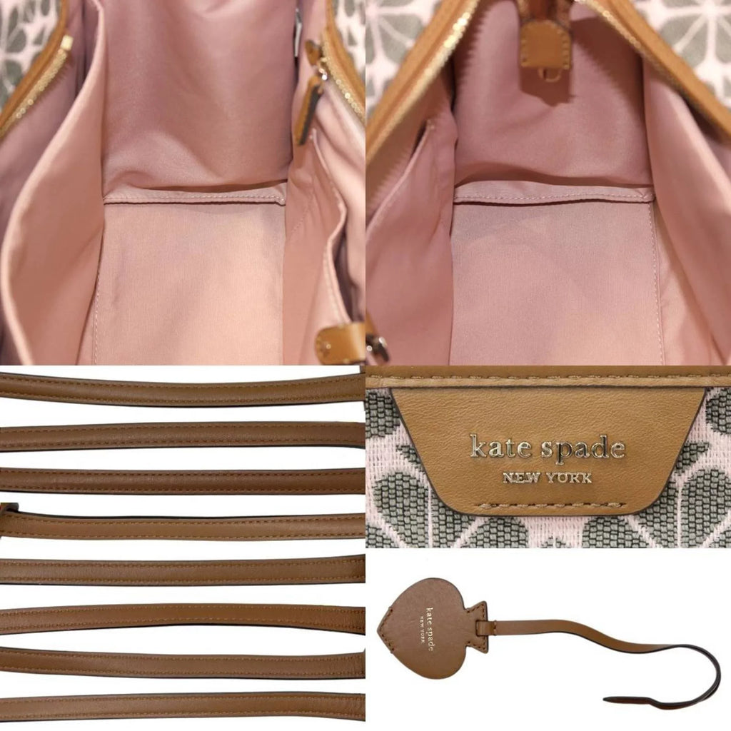 bag spade women's tote shoulder Pre-Owned collection flower leather KS pink brown jacquard (Good) x Kate Spade
