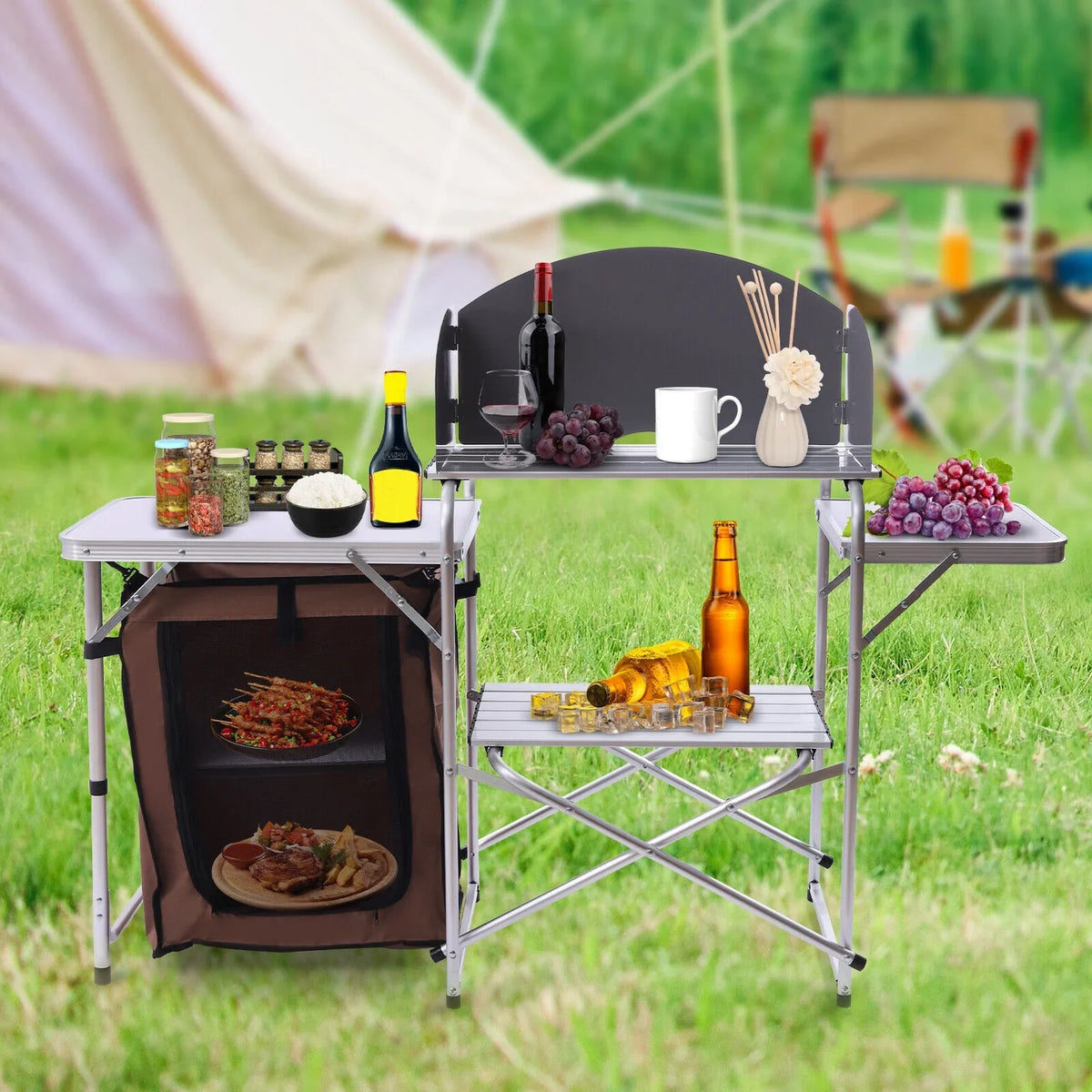 BBQ Rack Table Table Miumaeov Camping Cabinet Portable Folding Picnic Storage Kitchen