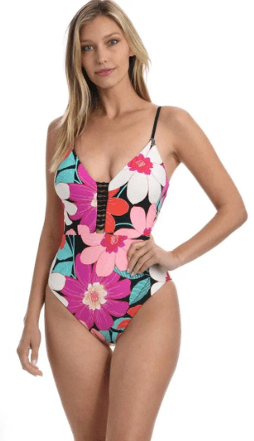 Plunge La Swimsuit, Women's Piece Full Multi//in Blanca One Bloom, Knot 6 Front