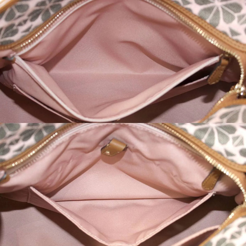 bag spade women's tote shoulder Pre-Owned collection flower leather KS pink brown jacquard (Good) x Kate Spade