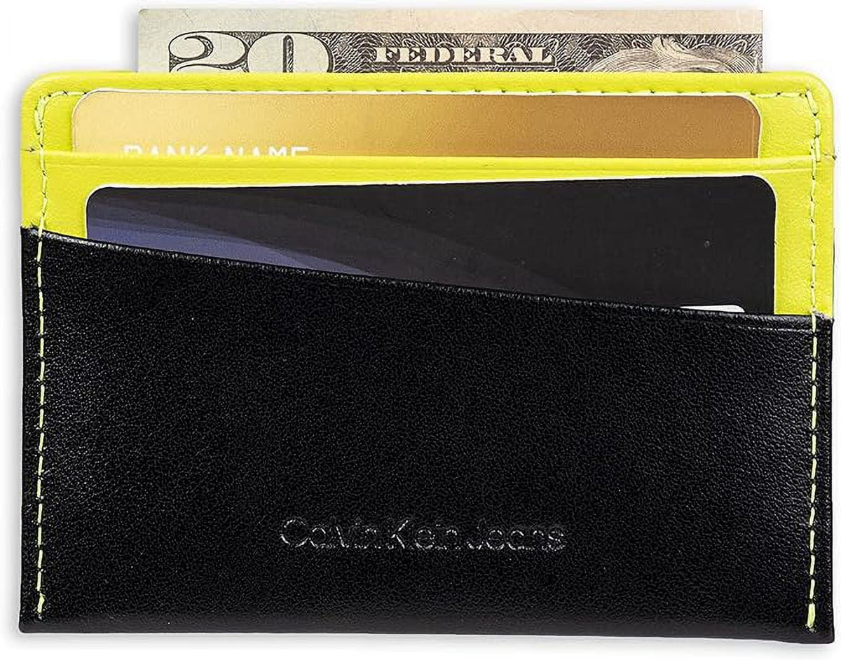 Card Case Open-Black/Yellow Men's Logo Klein Calvin Monogrammed