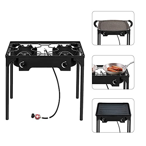 Frying Stove BTU with and Control Camping Backyard Removable 2 Legs, Knobs Cooker BBQ, Gas Temperature Burner Cooking, exterior Outvita for for Propane 150,000 Baking Cooking,