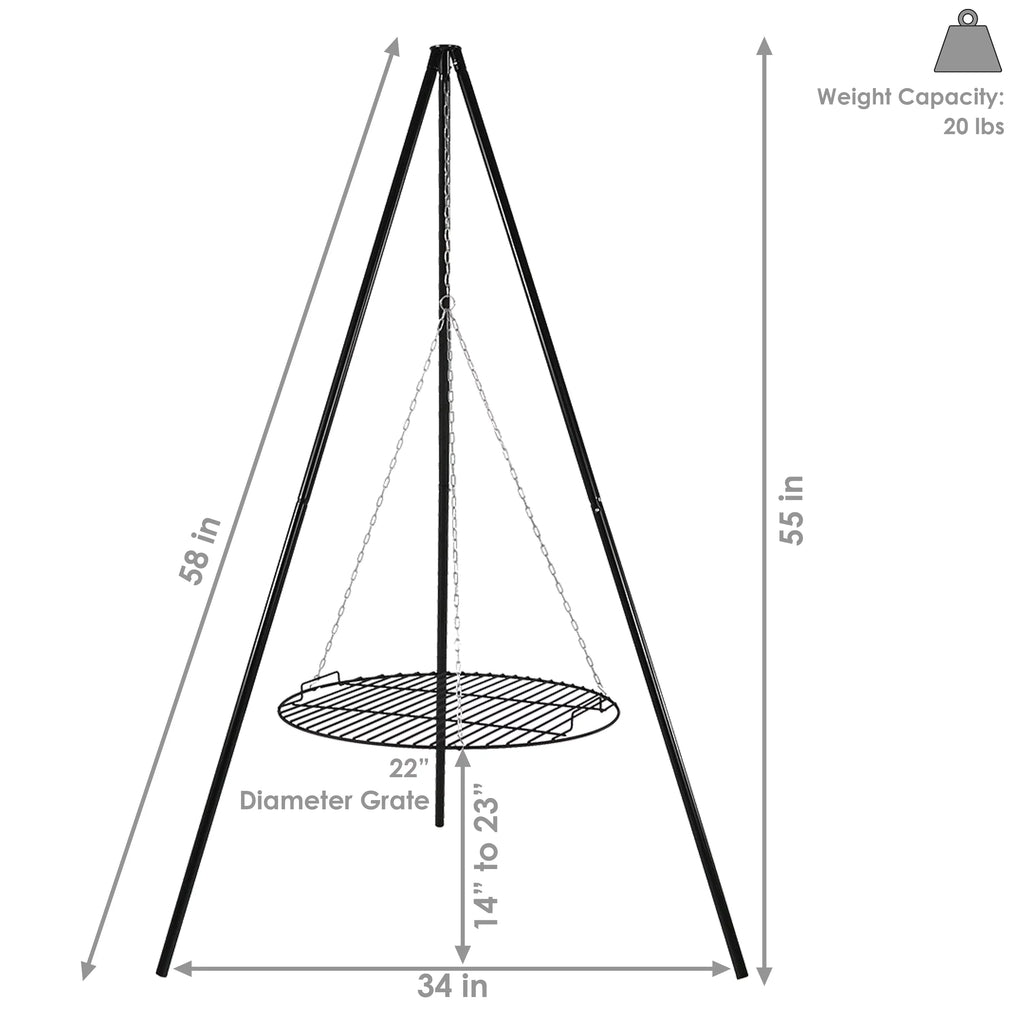 Cooking Tripod Diameter with Sunnydaze - Set Grate Grilling 22"