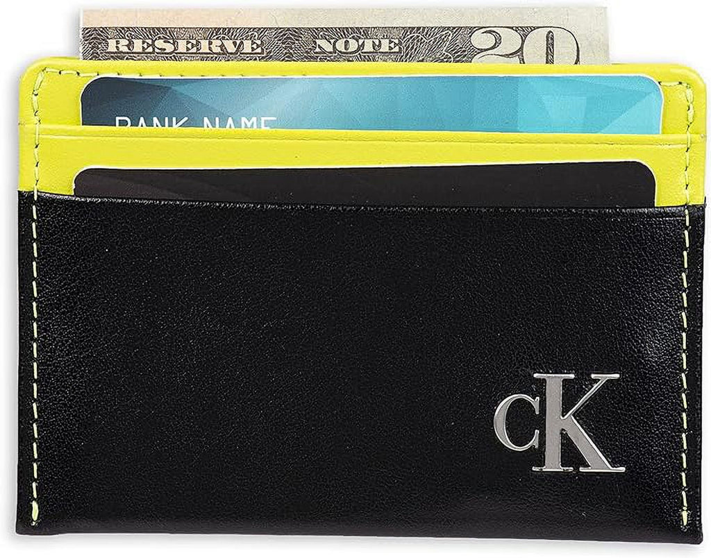 Card Case Open-Black/Yellow Men's Logo Klein Calvin Monogrammed