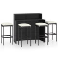 Anself Cushioned with Dining Backyard, 4 Bistro, and Garden Chairs Pub, Black Piece Set Terrace, for Rattan Shelf Stool Poly Bar Table Storage exterior 5 Patio Set