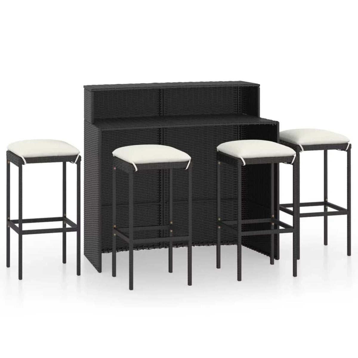 Anself Cushioned with Dining Backyard, 4 Bistro, and Garden Chairs Pub, Black Piece Set Terrace, for Rattan Shelf Stool Poly Bar Table Storage exterior 5 Patio Set