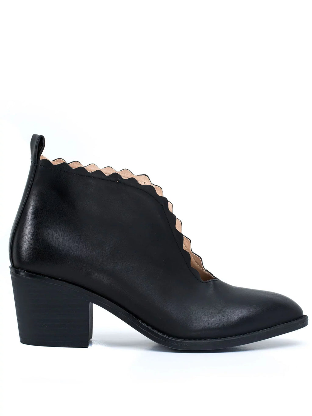 Pull Heel Tab Scalloped Slip Cutout Comfort Shootie Heel SHOES Maris Almond G.C. Block V On Black Womens Toe 9