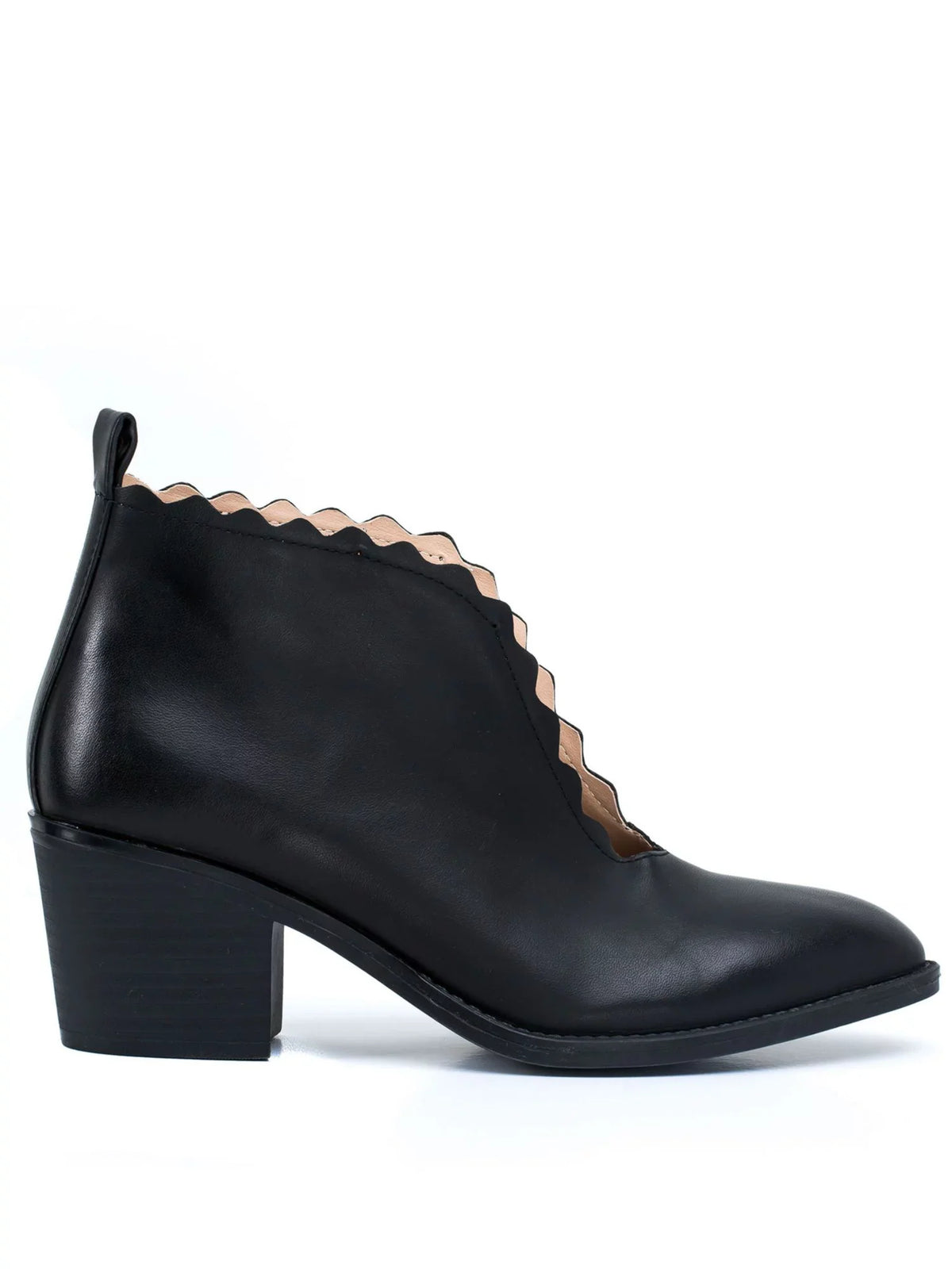 Pull Heel Tab Scalloped Slip Cutout Comfort Shootie Heel SHOES Maris Almond G.C. Block V On Black Womens Toe 9