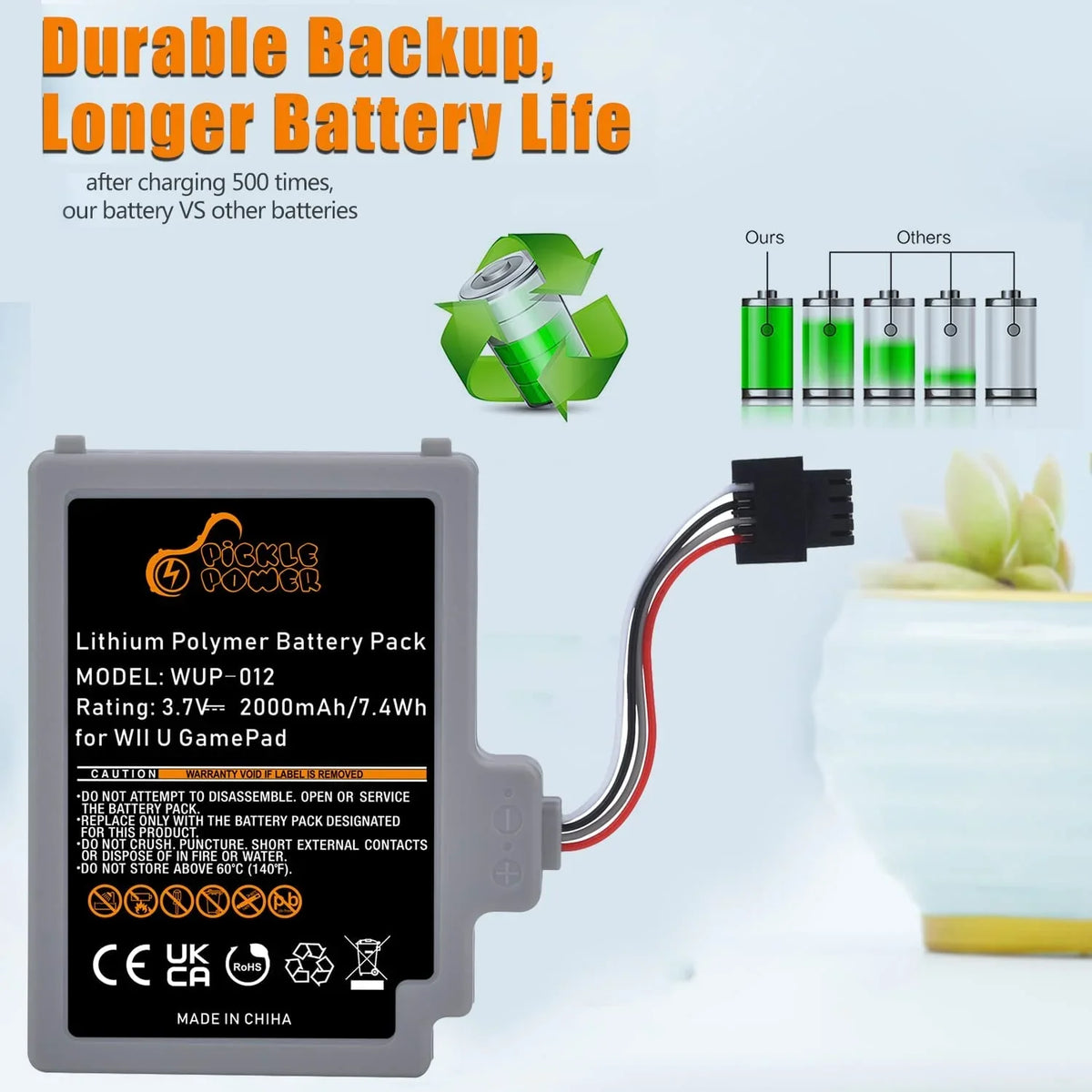 Rechargeable y Wii Gamepad Pack WUP-010 Replacement Nintendo 2000mAh U WUP-012, for