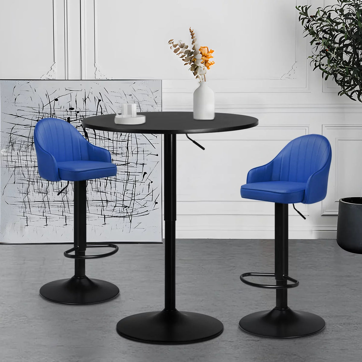 Table Blue/Black Set, Table Kitchen Cocktail Magshion Bar Leather 31.5" and and Pieces Bar Table for 3 Patio PU Stools Bistro, Bar Chair